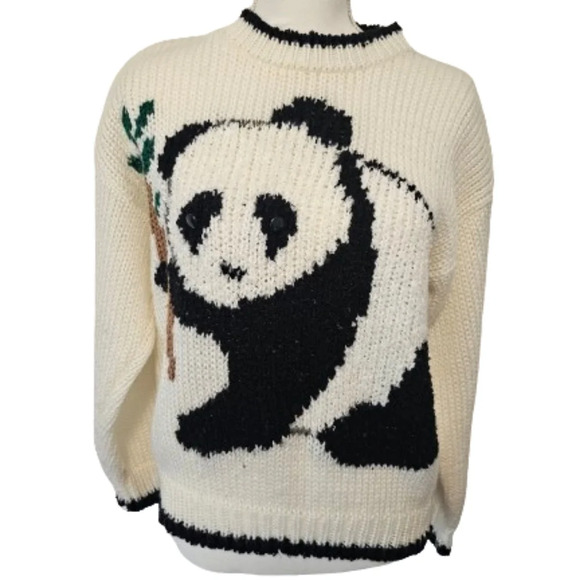 Evian II Sweaters - Evian II Vintage Panda Sweater Knitted by Hand Women's Size Medium